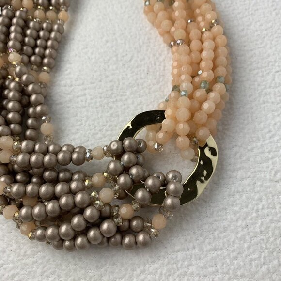 Multi Strand Beaded Necklace Choker Peach Brown NWOT - Picture 6 of 7